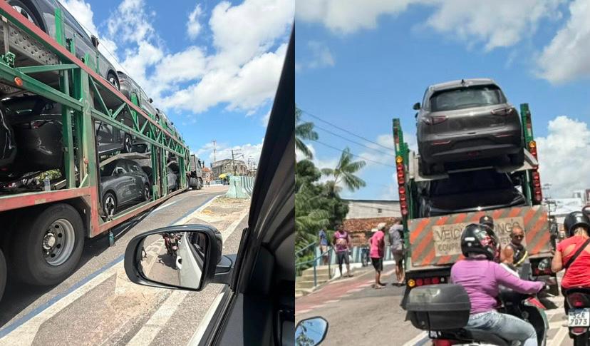 Veículo engatou na estrutura da ponte, na avenida Pedro Álvares Cabral, e causou lentidão no sentido Centro de Belém na manhã desta quinta-feira (9).