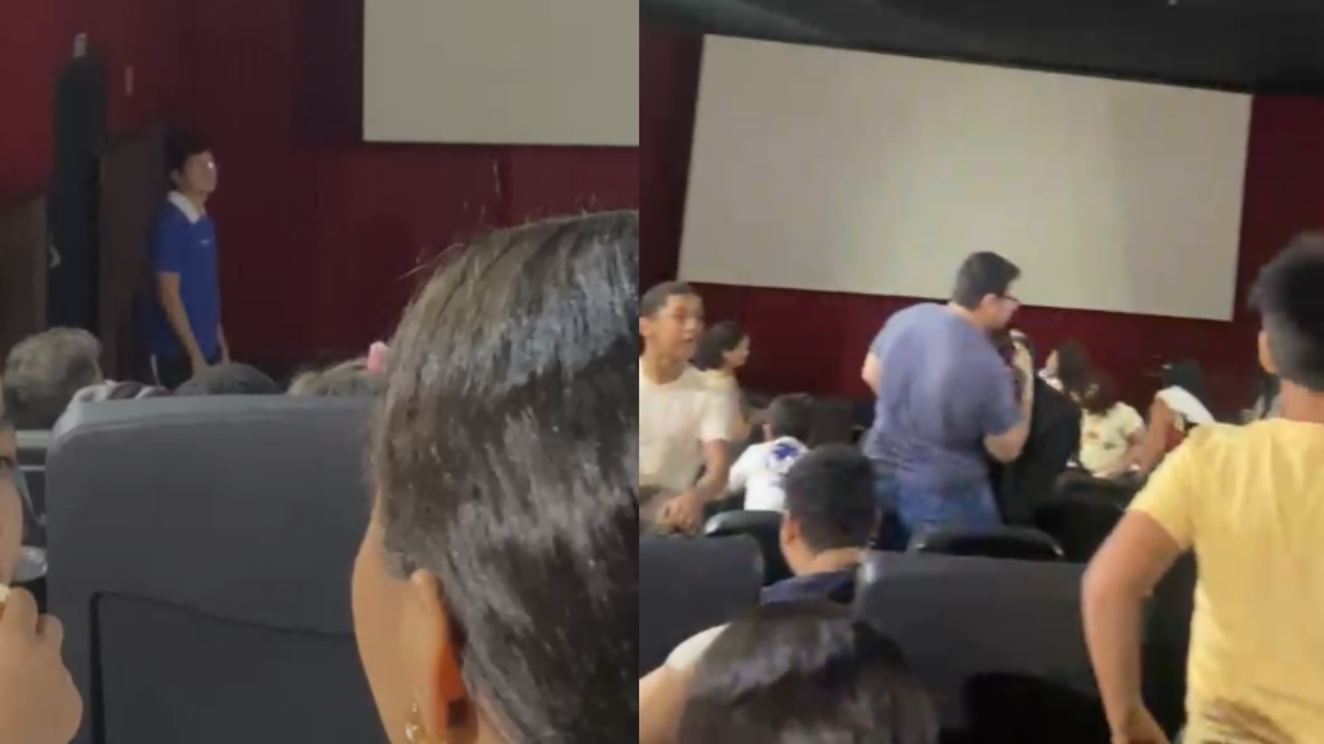 Momento em que o público foi informado de que a sessão havia sido cancelada, após apresentar as falhas.