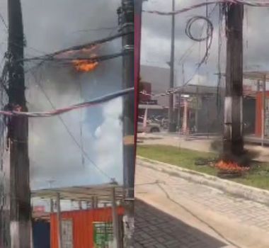 Imagem - Curto-circuito provoca princípio de incêndio em poste na Praça Matriz de Marituba