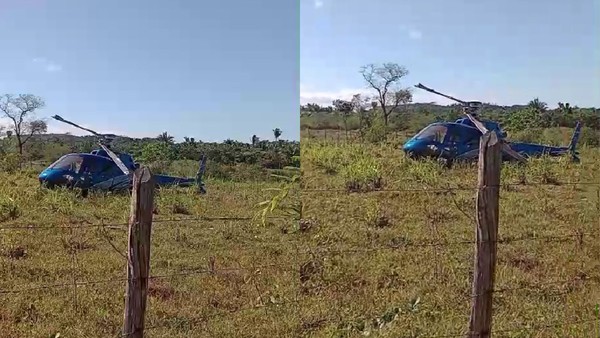 Um helicóptero realizou um pouso forçado no quintal de uma casa no povoado Canastra, localizado na zona rural de José de Freitas, no Centro-Norte do Piauí. 