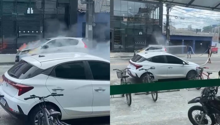 (Carro pega fogo na Marambaia, em Belém)