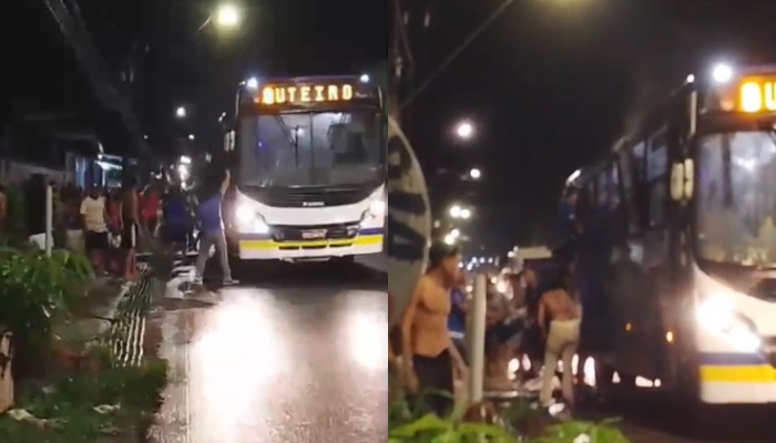 (Passageiros quebram vidros após princípio de incêndio em ônibus de Outeiro)
