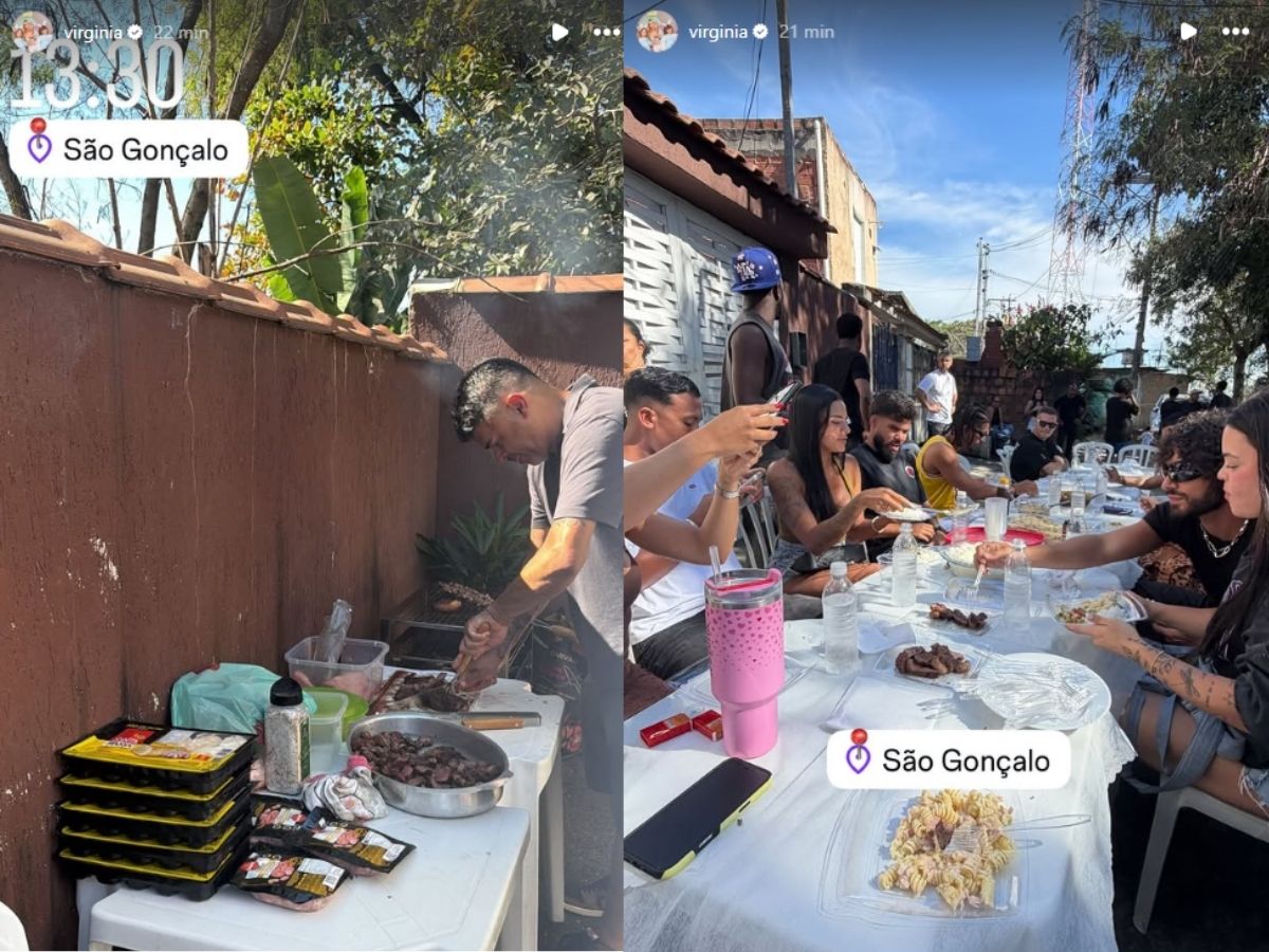 (Nas publicações, Virginia mostrou um churrasco ao ar livre e marcou a localização da cidade, escrevendo "hoje é por cá".)