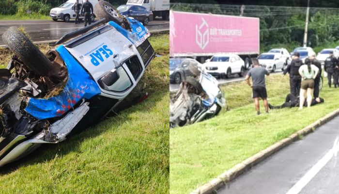 Viatura da SEAP tomba na BR-316, em Santa Izabel do Pará; causas do acidente serão investigadas
