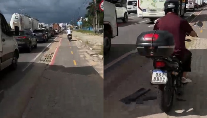 (Ciclista flagra motociclistas desrespeitando a ciclovia na BR-316)