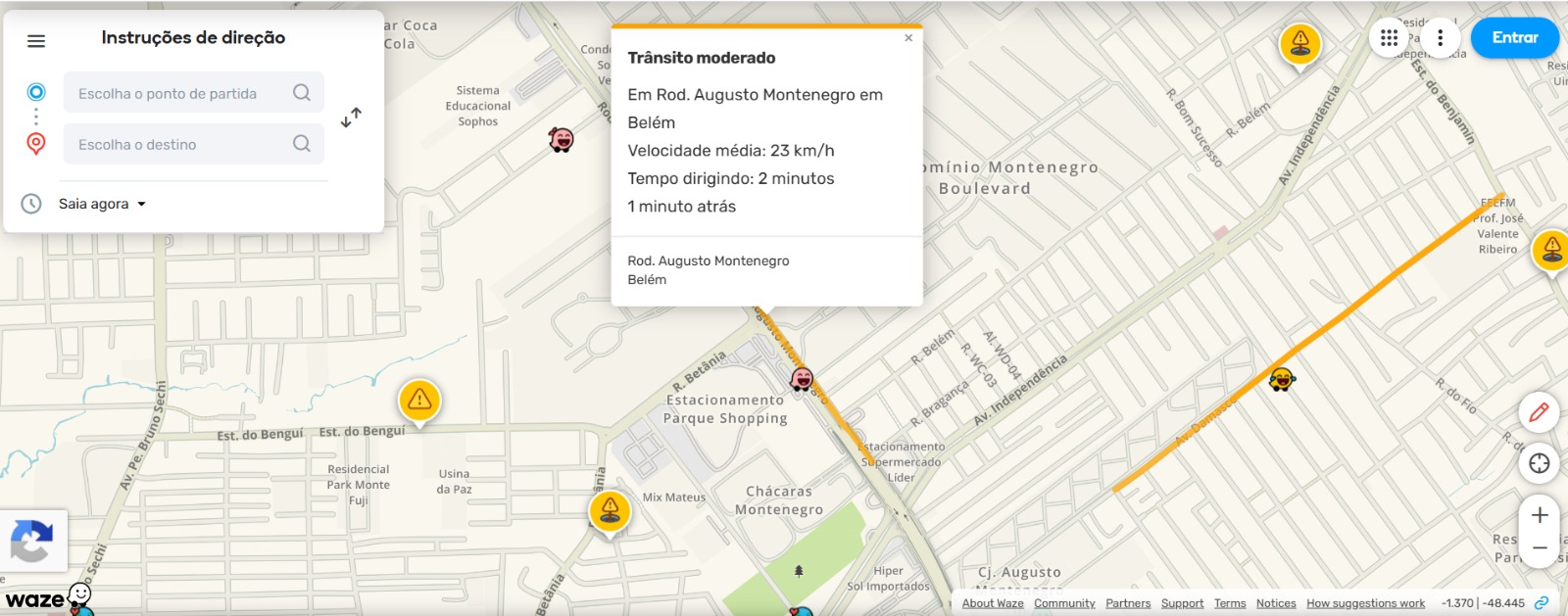 (O Aplicativo de mobilidade urbana mostra a trafegabilidade da região.) 