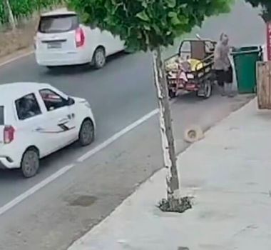 Imagem - Idoso escapa de atropelamento após vento derrubar seu chapéu na rua