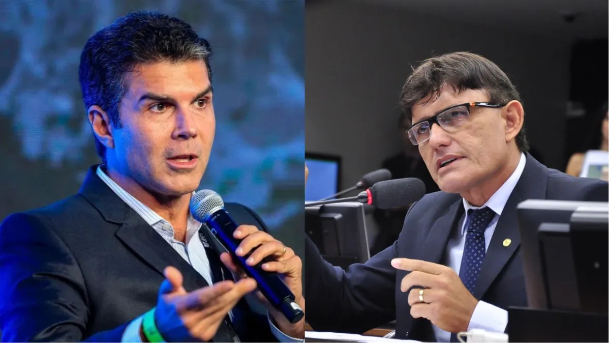 O ex-governador do Pará, Helder Barbalho (MDB) e o deputado federal delegado Éder Mauro (PL-PA)
