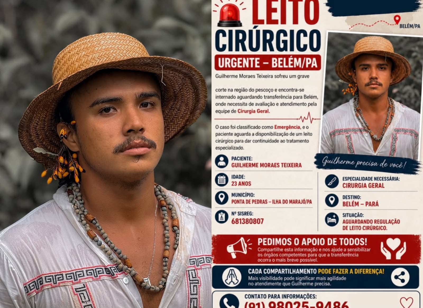 Imagem - Família de influencer ferido em briga após concurso de beleza pede ajuda para conseguir leito em Belém