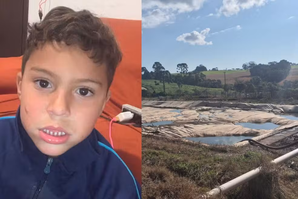 (O menino João Gabriel Ferreira dos Santos, de 5 anos, foi encontrado morto dentro de um biogestor.)