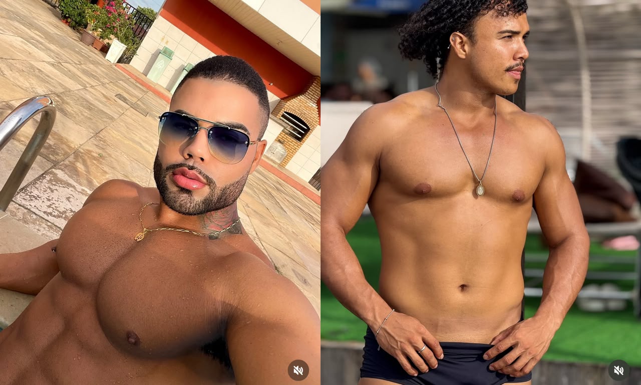 O  modelo Jean Amorim e o influenciador eleito mister verão, Gui Marajoara.                                   
