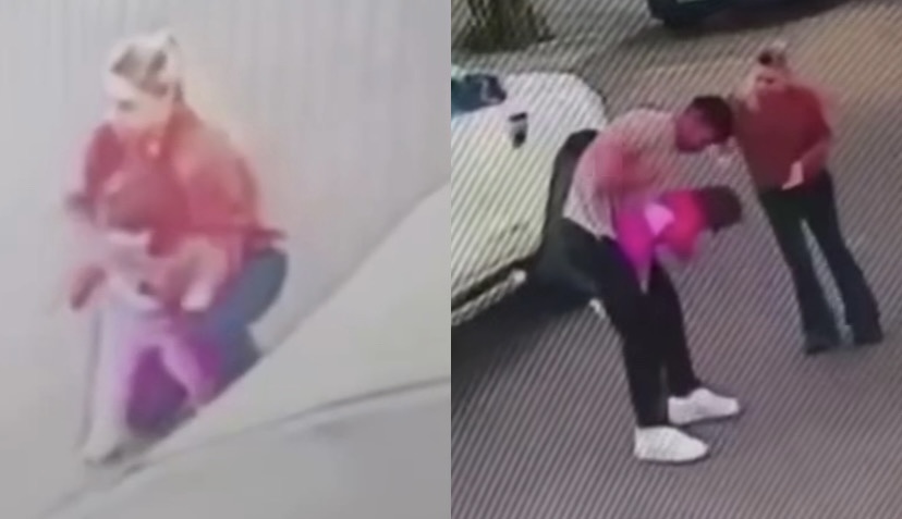 Câmeras de segurança registraram o momento em que a mãe da criança saiu para a rua em busca de ajuda

