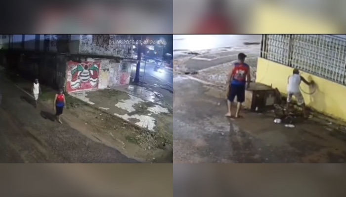 Dupla é flagrada pichando muros às margens da BR, em Belém