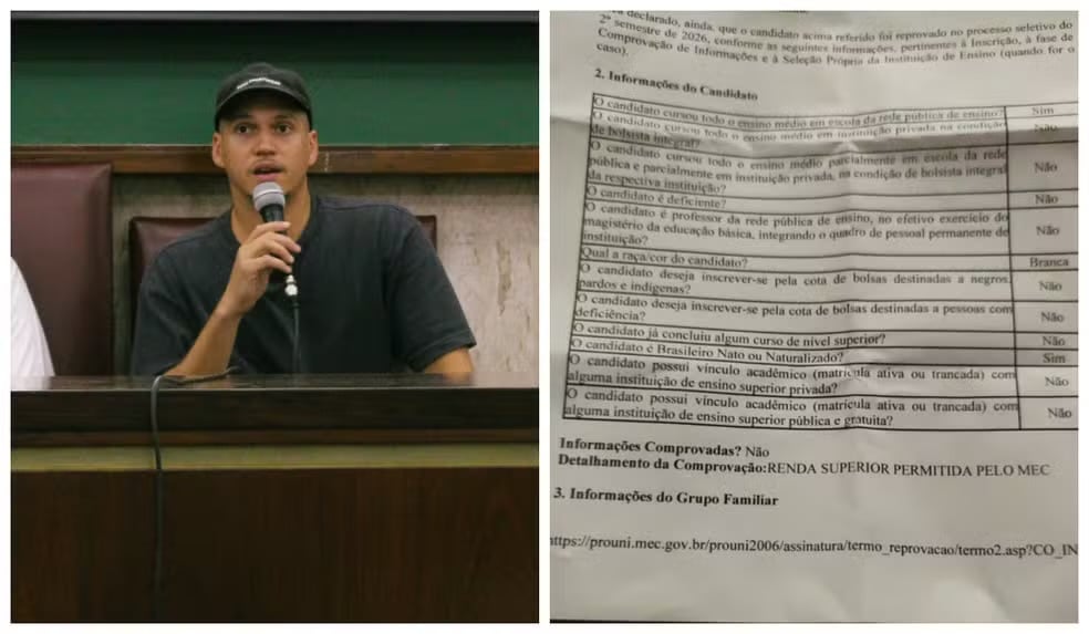 Jovem aprovado para cursar Psicologia com bolsa integral afirma que valores movimentados em plataformas de apostas não representam renda familiar.