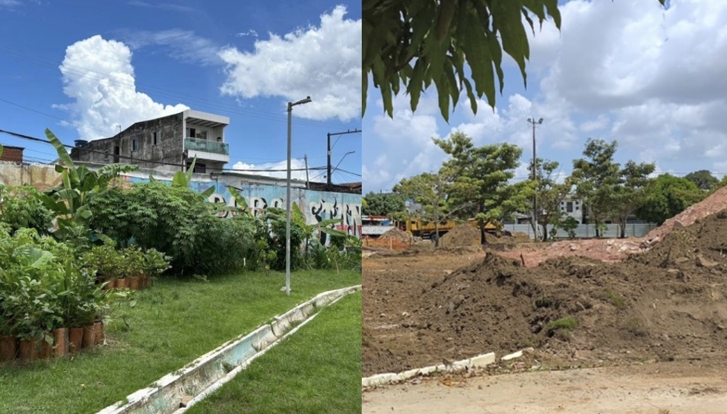 Moradores denunciam retirada de árvores e anfiteatro durante obra em praça de Belém