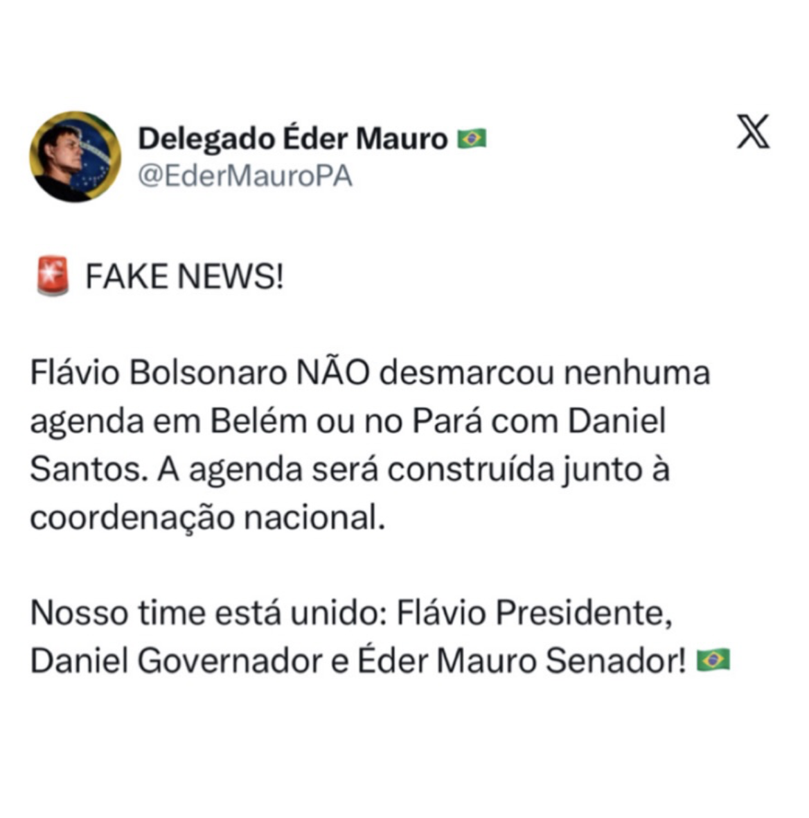 A manifestação ocorreu após rumores de que Flávio Bolsonaro teria desistido de vir ao Pará.