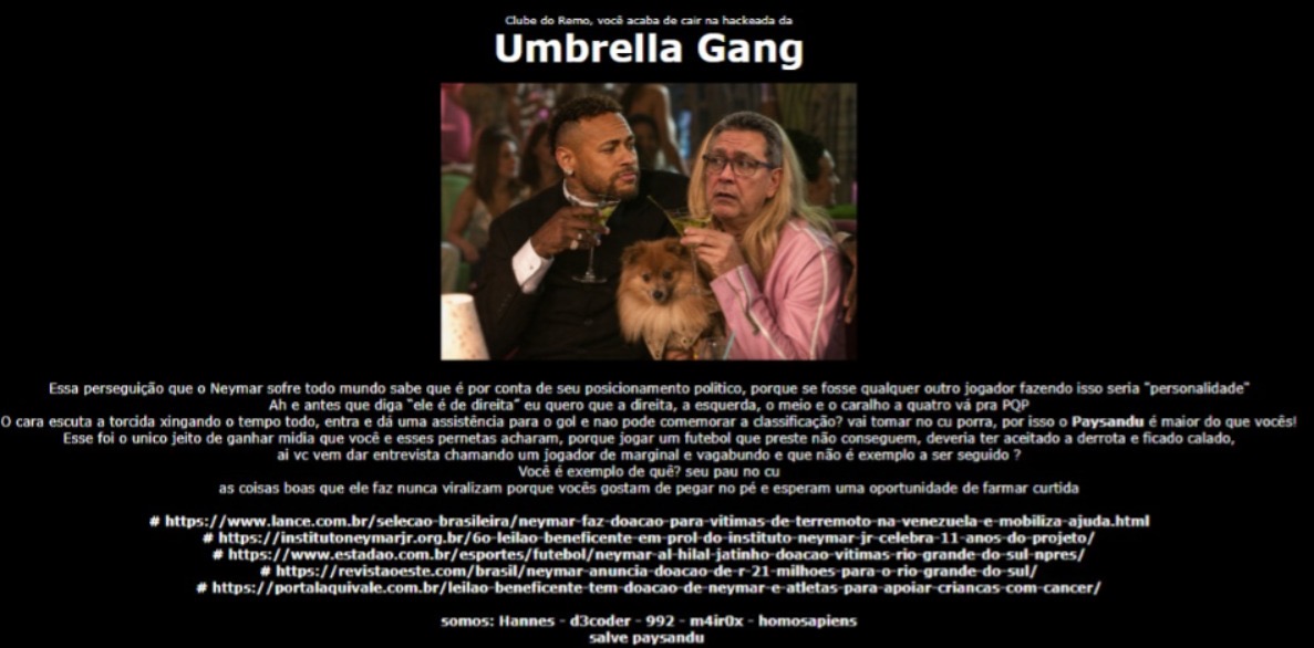 Mensagem deixada pelos hackers 