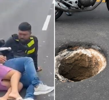 Imagem - Moto por aplicativo cai em bueiro aberto na Avenida Júlio César, em Belém