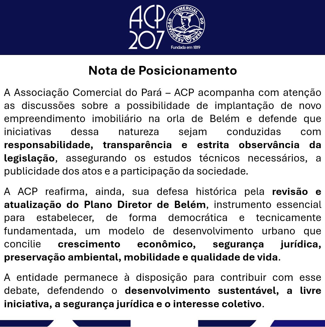 Nota da Associação Comercial do Pará - ACP 