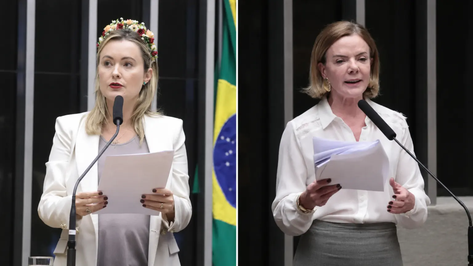 (A parlamentar criticou a iniciativa da adversária política, alegando tentativa de censura e limitação à sua liberdade de manifestação, além de rebater a ação com provocações dirigidas à presidente do PT.)