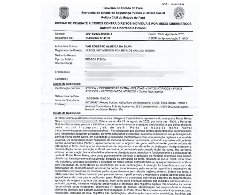 Polícia Civil do Pará abre inquérito para apurar ataque cibernético as redes do Portal Roma News