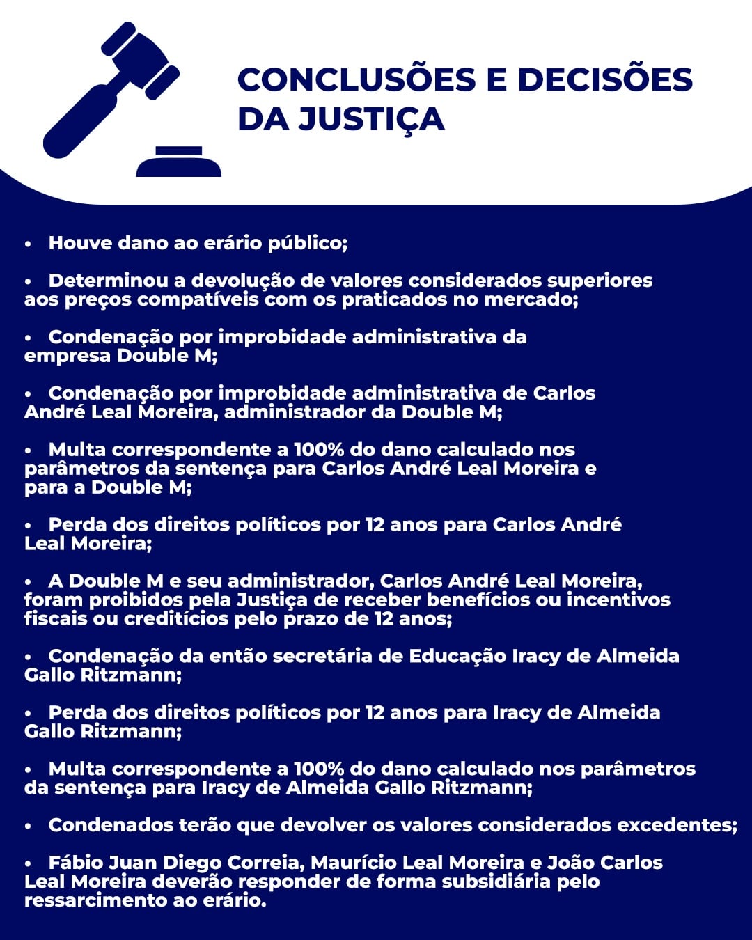 Justiça tomou ums série de medidas contra os condenados