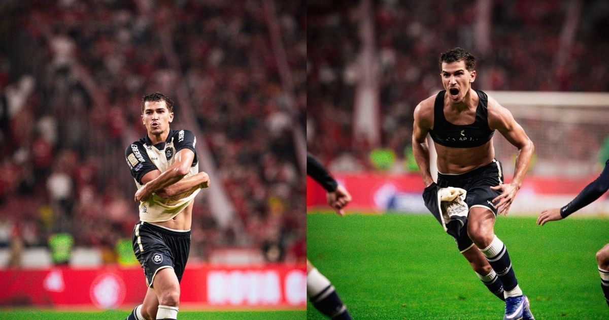 Meia comemora gol pelo Leão contra o Inter -