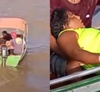 Imagem - Vídeo: Vendaval agita rio e mulher cai na água durante temporal no Pará