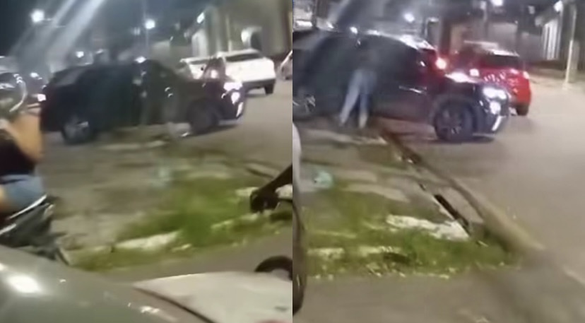 Vídeos compartilhados por internautas mostram o momento em que uma mulher teria surpreendido o companheiro no local