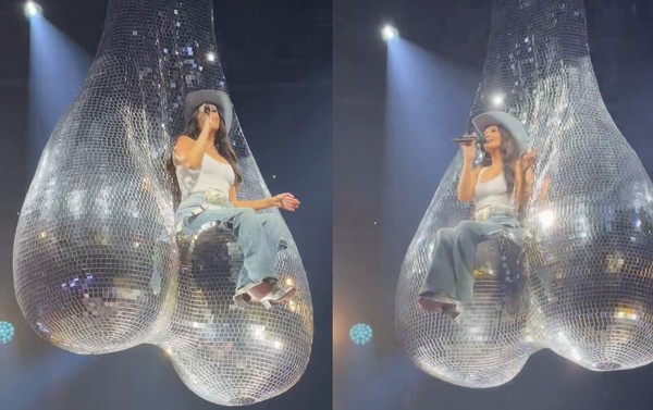 Cantora country surpreende fãs ao cantar em estrutura gigante inspirada em ‘bolas brilhantes’