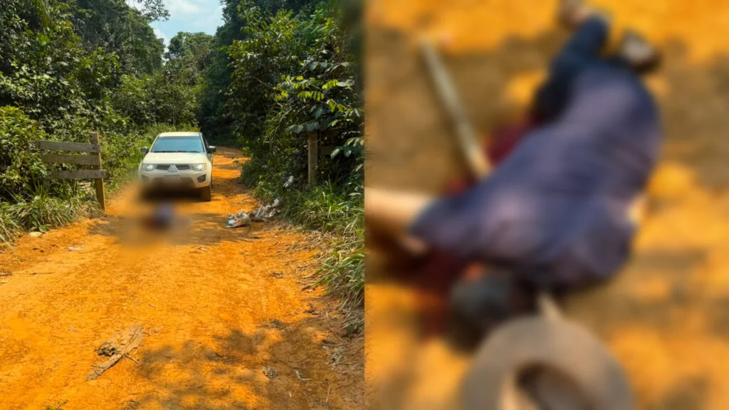 (A vítima foi localizada debruçada sobre uma porteira e apresentava marcas de tiros.)