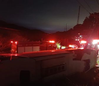 Imagem - Falha mecânica faz ônibus perder o freio e tombar em área de mata na Zona Norte de São Paulo