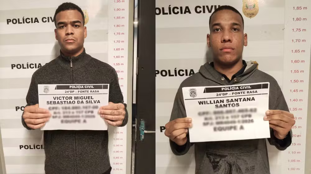 Policiais militares, identificados como Victor Miguel Sebastiao da Silva e Willian Santana Santos, foram presos em flagrante sob a suspeita de roubo contra três jovens.