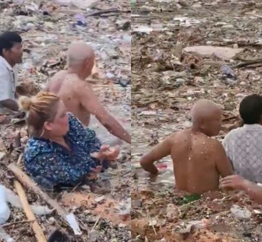 Imagem - Moradores arriscam a vida e encaram correnteza para recuperar botijões de gás após inundação no Nepal