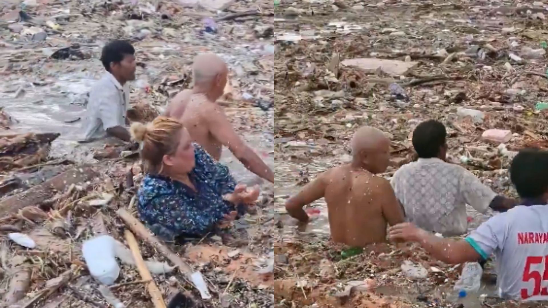 Imagem - Vídeo: Moradores arriscam a vida e encaram correnteza para recuperar botijões de gás após inundação no Nepal