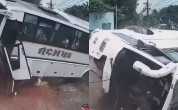Ônibus a caminho de casamento tomba após desviar de motociclista na Índia