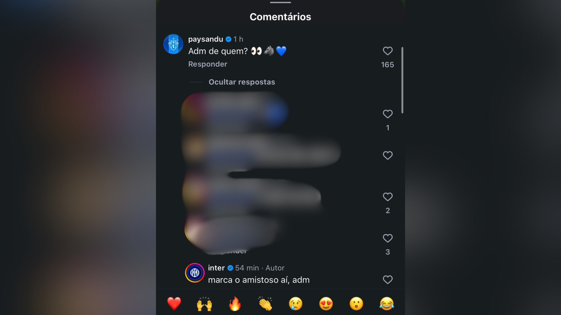 Na resposta, o perfil da Inter de Milão respondeu a conta do Paysandu e escreveu: “Marca o amistoso aí, adm”