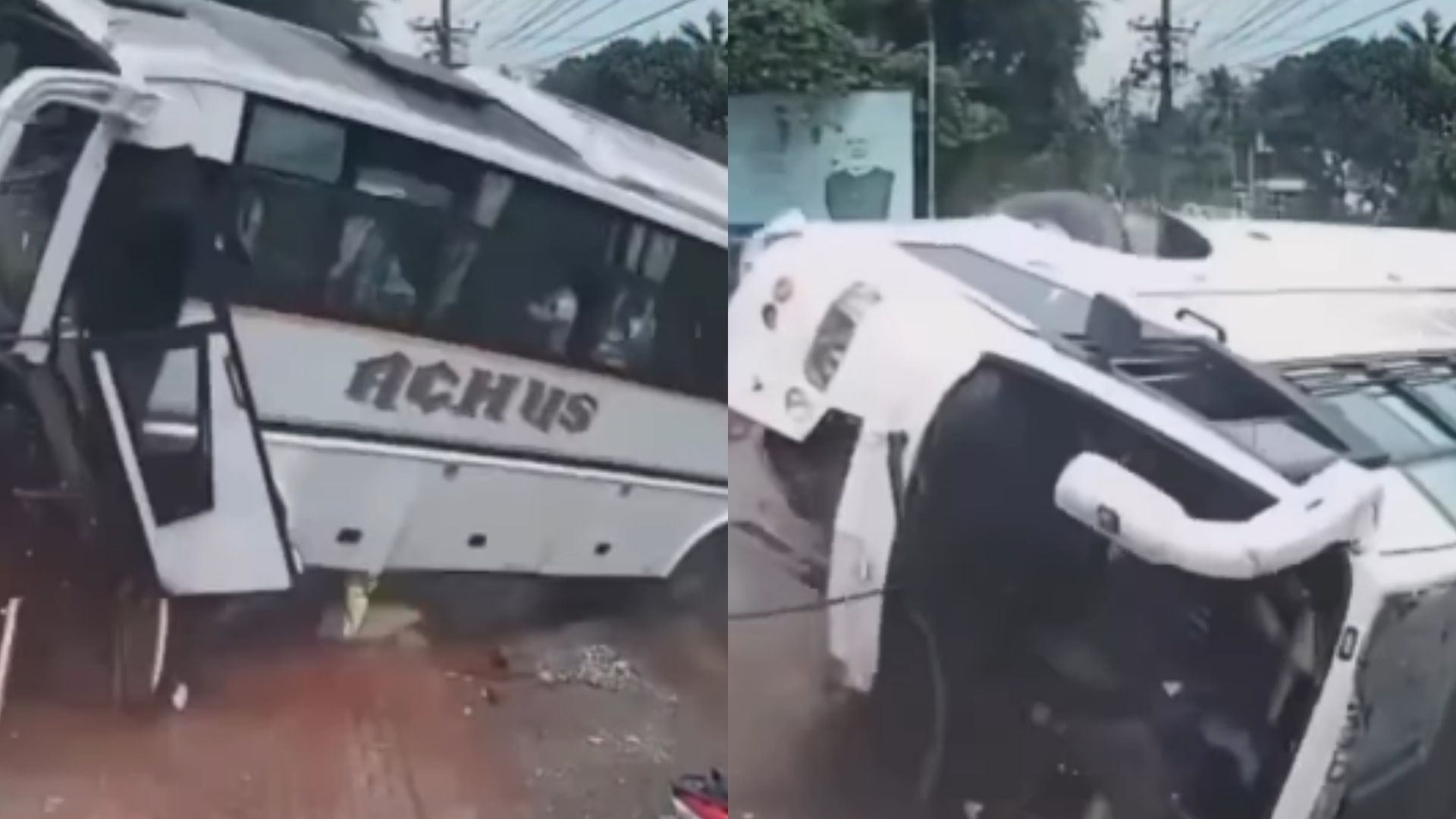 Imagem - Ônibus a caminho de casamento tomba após desviar de motociclista na Índia