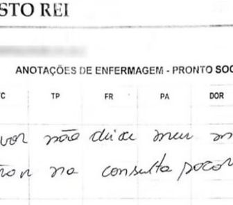 Imagem - Bilhete de socorro em prontuário médico salva mulher de cárcere privado e agressões no Paraná