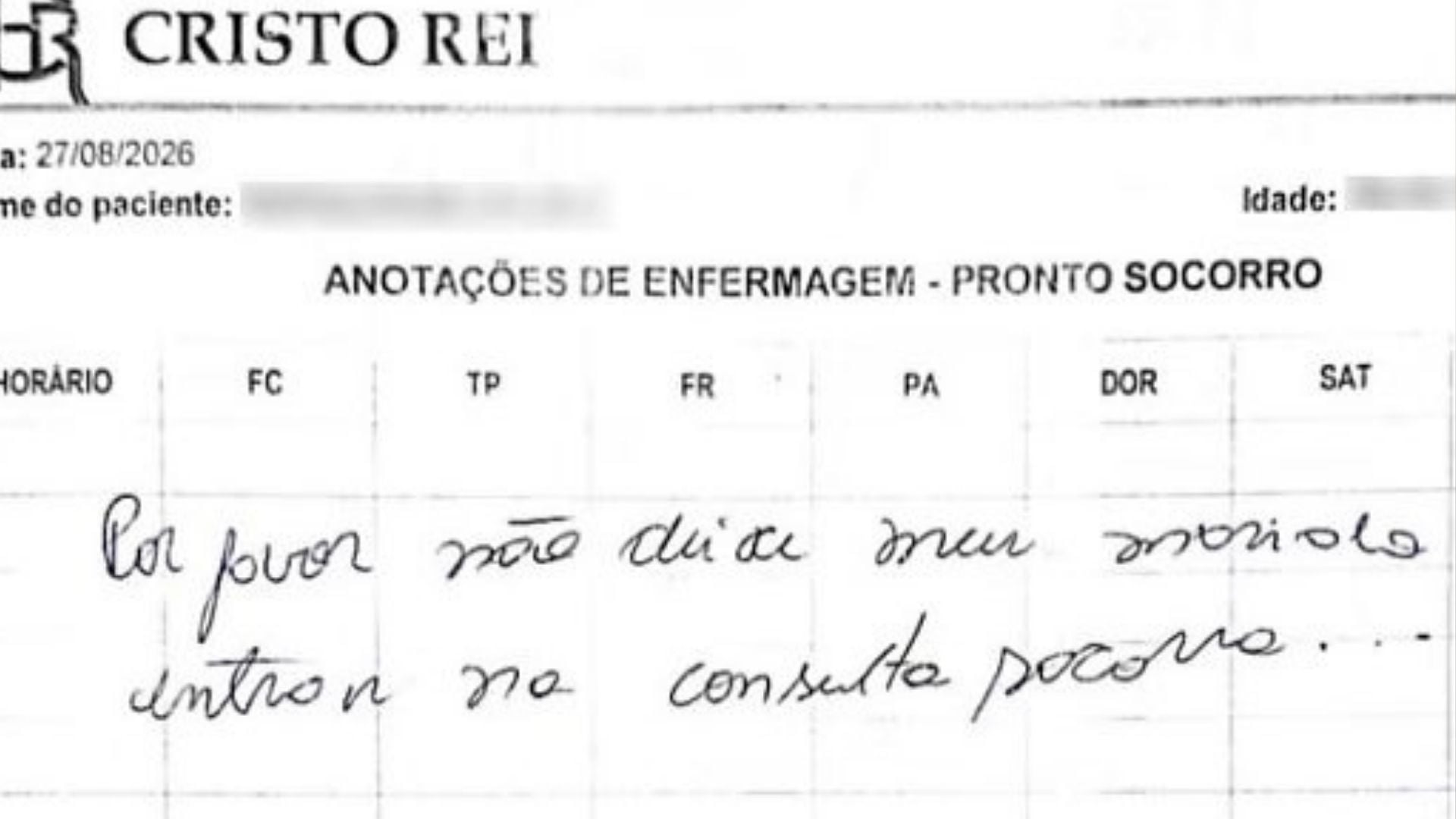 Bilhete de socorro em prontuário médico salva mulher de cárcere privado e agressões no Paraná
