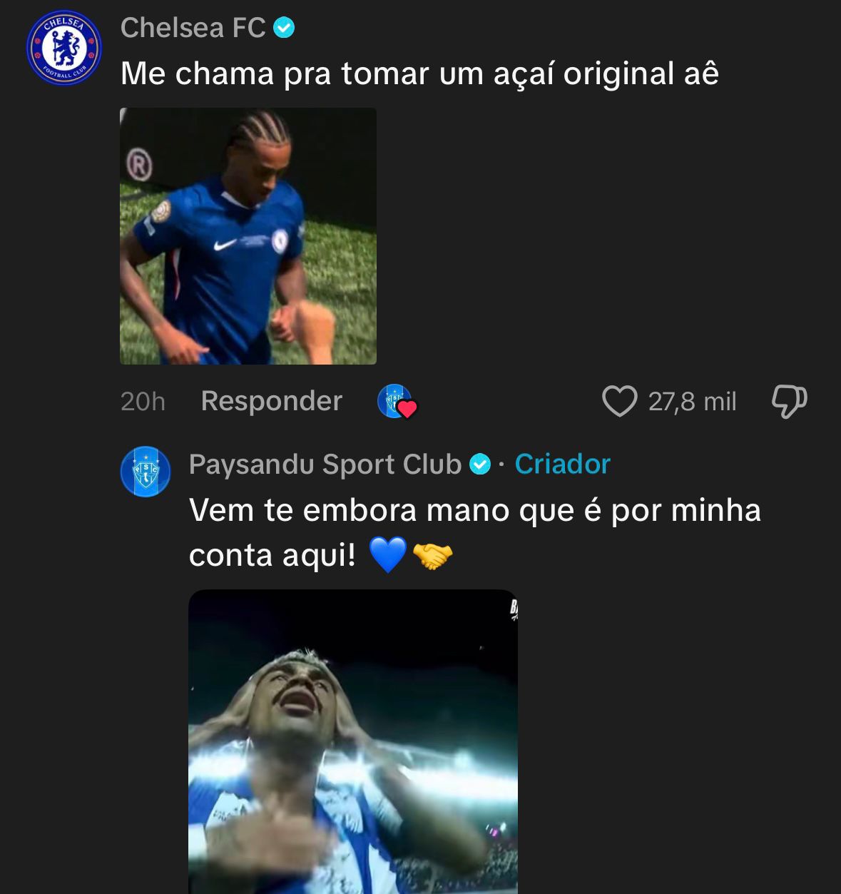 Mensagens dos times -