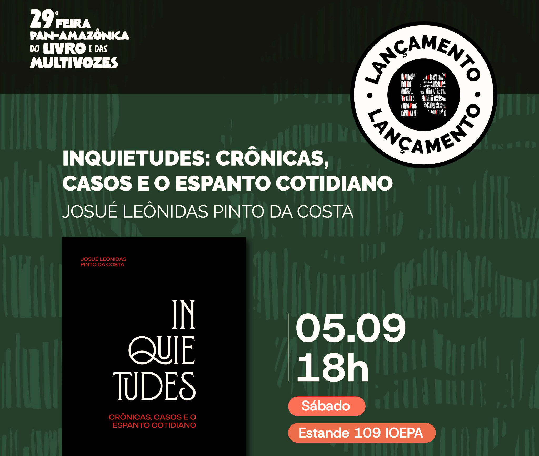 Flyer de divulgação do lançamento do livro de Josué Costa