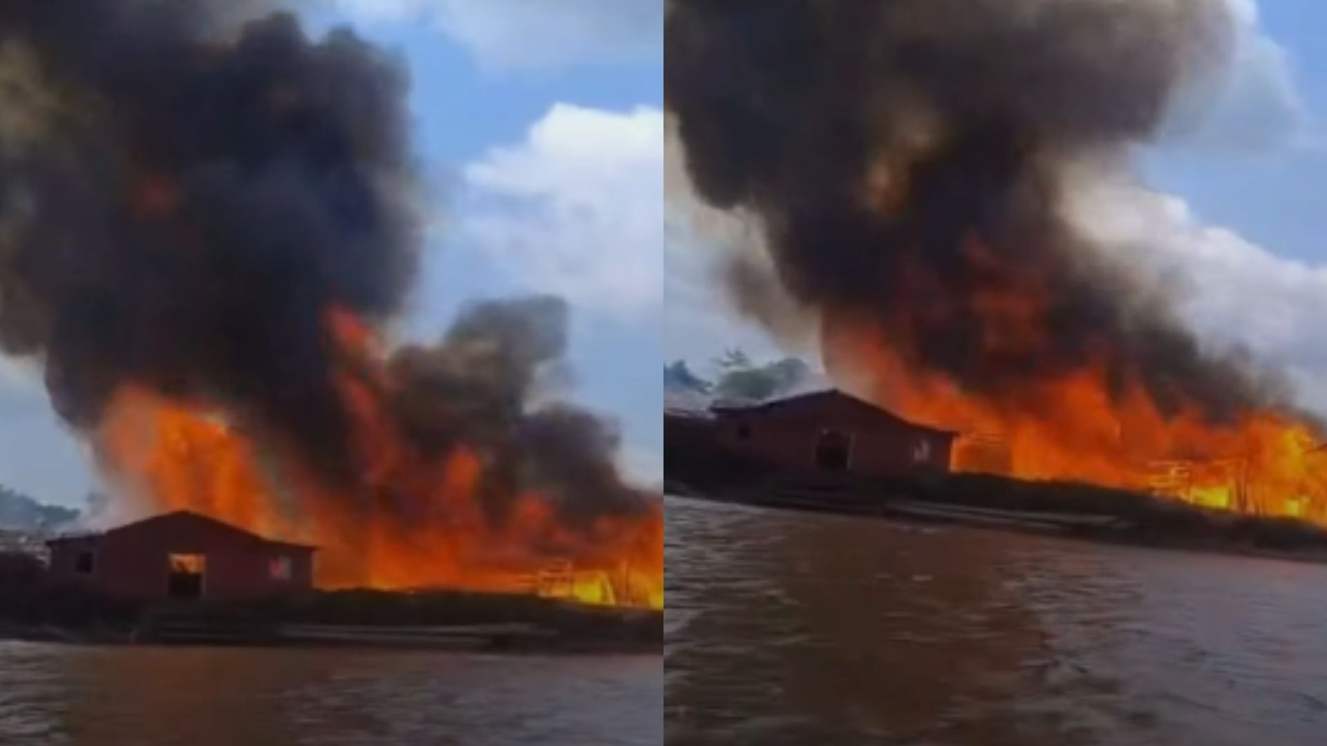 Incêndio de grandes proporções atingiu uma serraria localizada às margens do Rio Macujubim, na área rural de Breves, no arquipélago do Marajó.