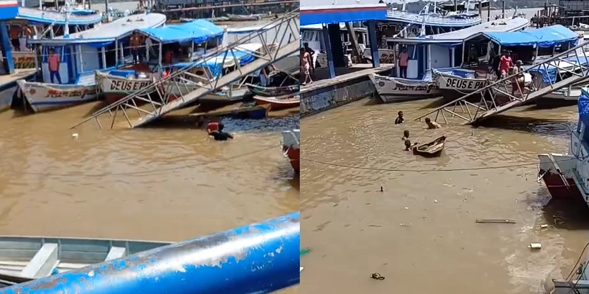 Ponte de trapiche desaba e atinge embarcações em Abaetetuba, no Pará