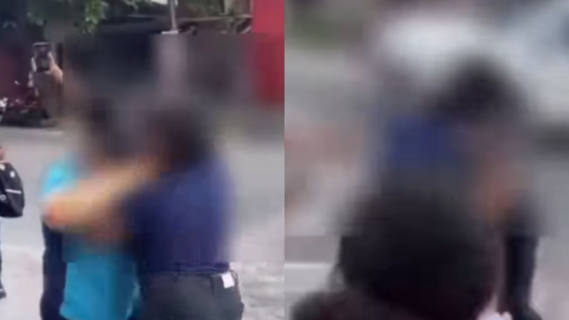 Duas jovens foram filmadas trocando agressões em frente a um supermercado.