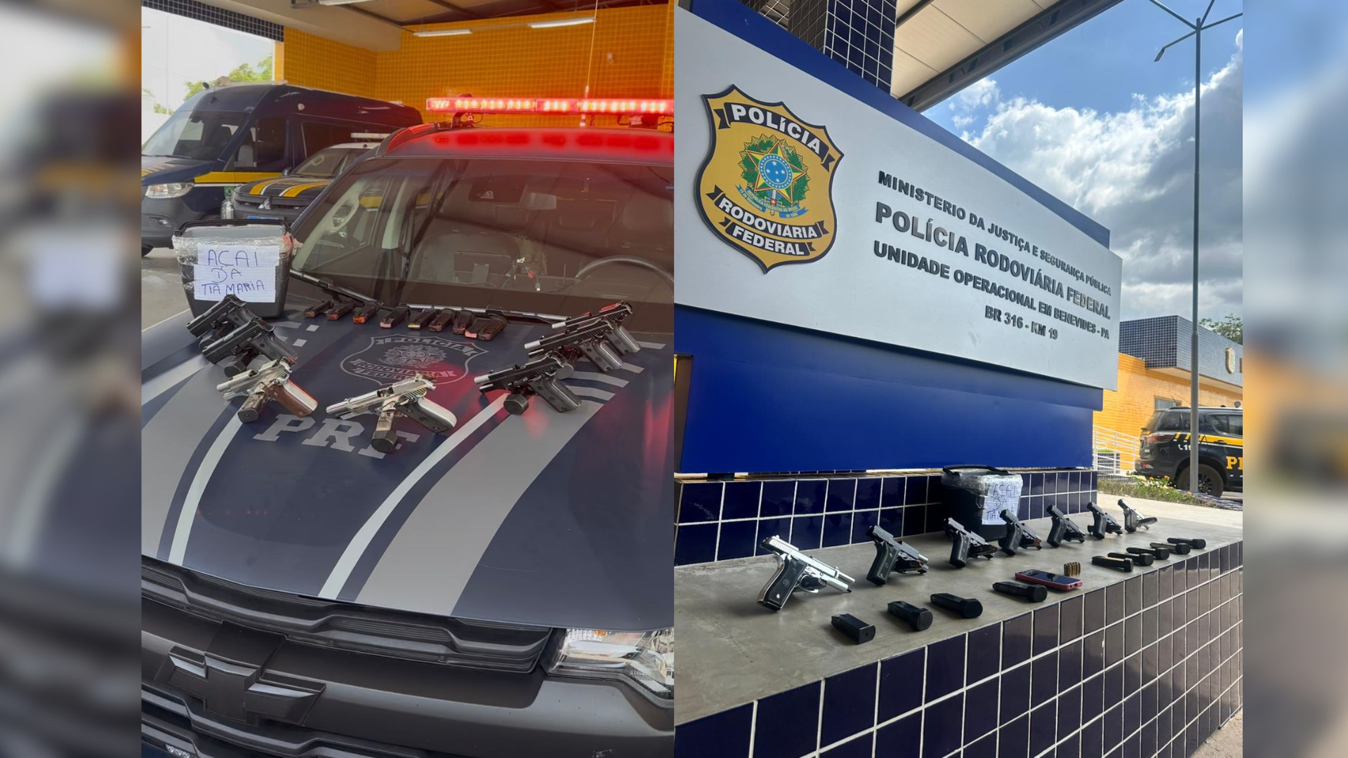 Dentro da caixa térmica, os policiais encontraram as sete armas, além dos carregadores e das munições.