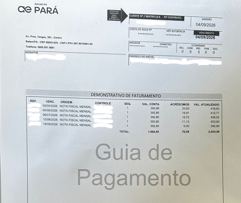 Contas acumuladas de imóvel fechado, com base em estimativa, chegam a mais de 2 mil reais