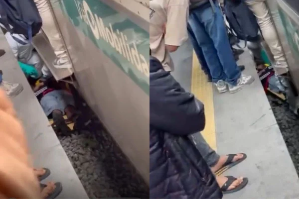 Homem apresentou sinais de desorientação e foi resgatado por equipes de segurança após cair na via da estação, em Barueri