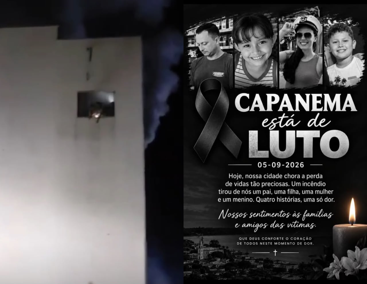 Família fica presa no andar de cima de residência e morre durante incêndio, em Capanema.
