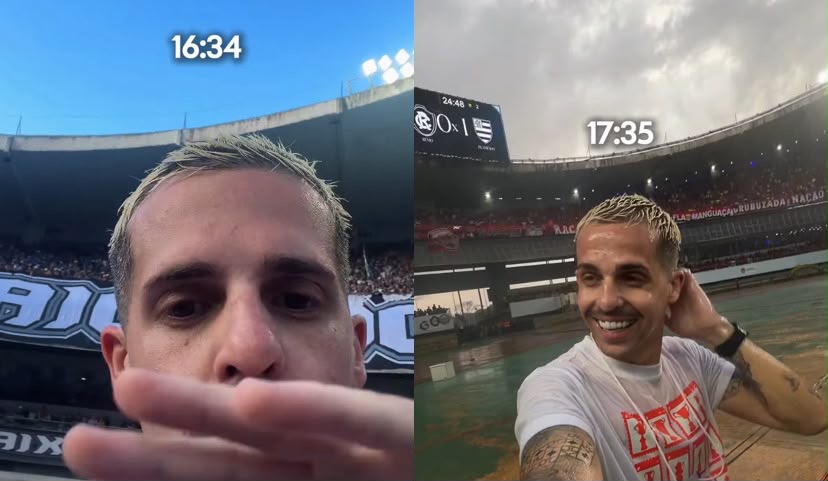 Em diferentes momentos da gravação, o céu aparece ensolarado, seguido por pancadas de chuva e, pouco depois, o retorno do tempo aberto.